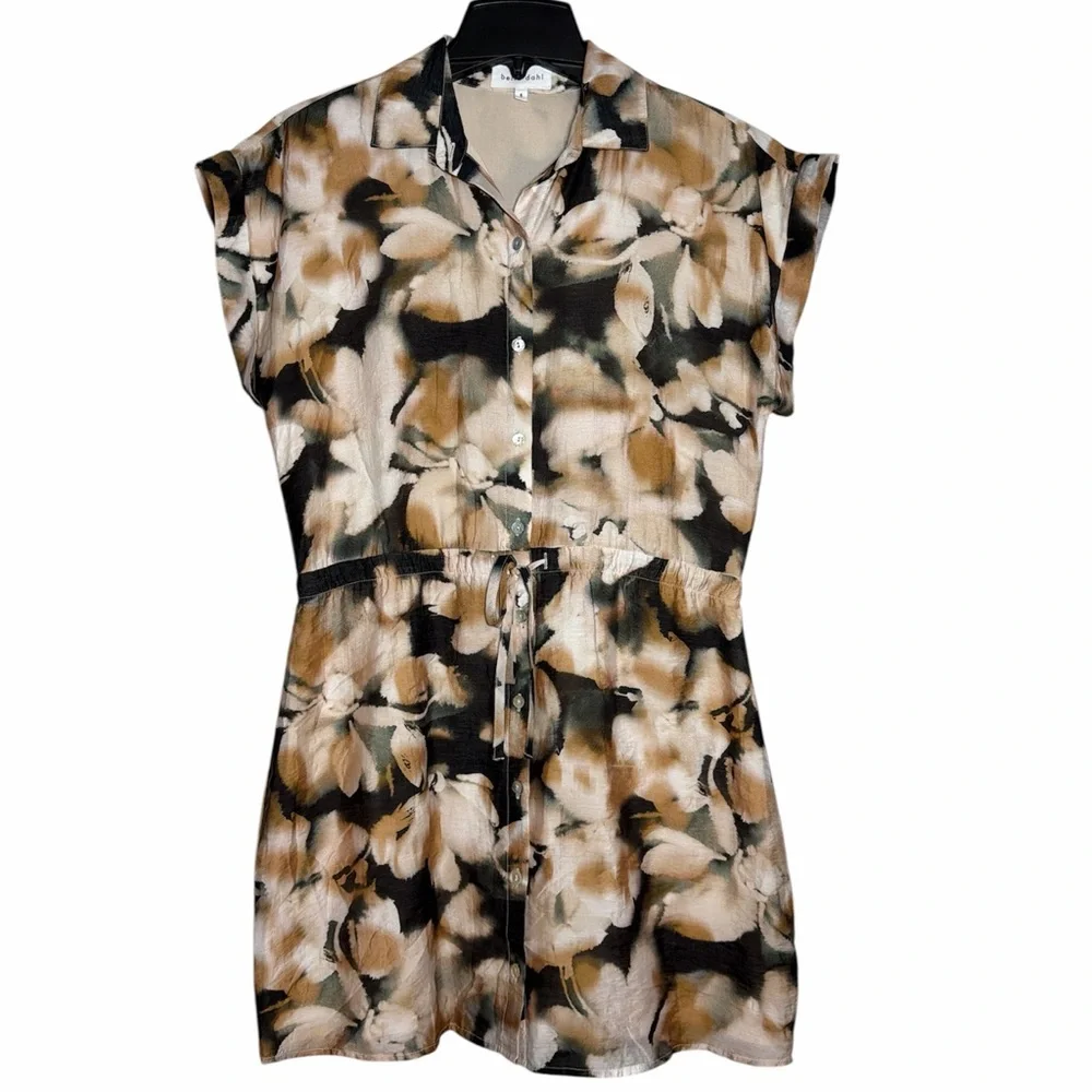 Bella Dahl Button Down Drop Shoulder Shirt Dress Harvest Floral Black Tan S - Picture 3 of 7